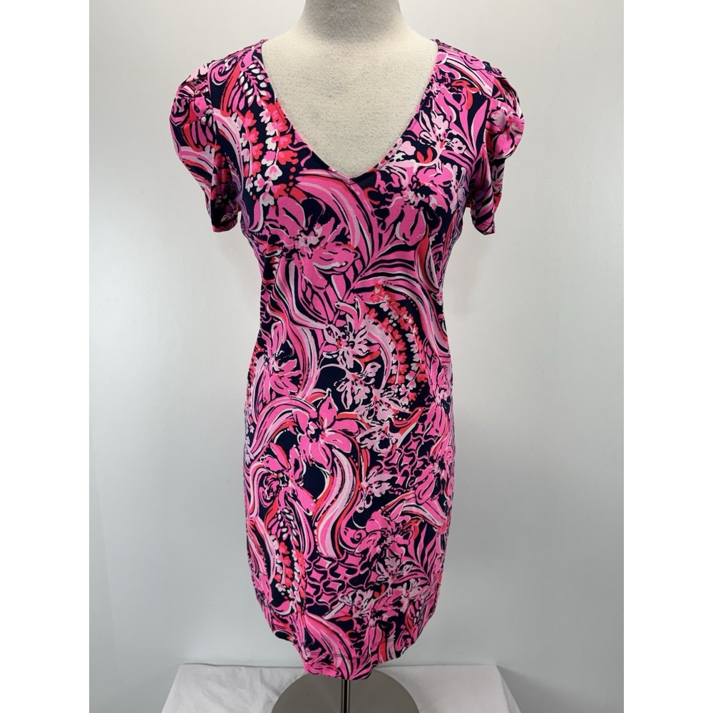 LILLY PULITZER LOW TIDE NAVY FINS AND FEATHERS ALEECE DRESS Women's S Pima Beach